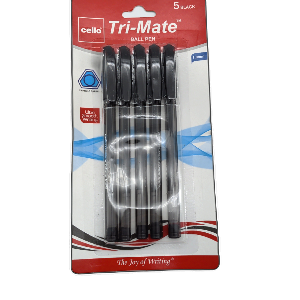 Tri-Mate Ball Pens 5pk Black 1.0mm