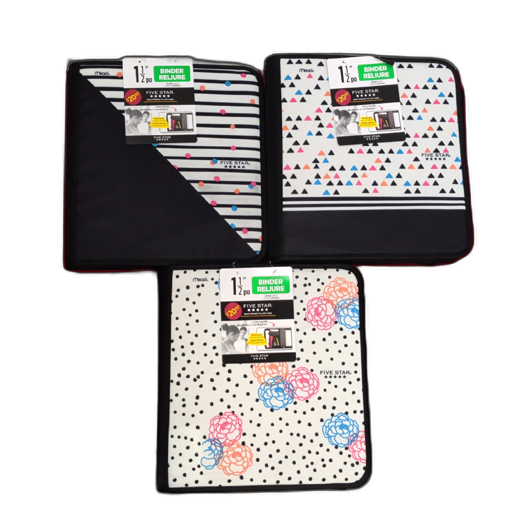 Five Star 1.5 Inch Zipper Binder Black and White