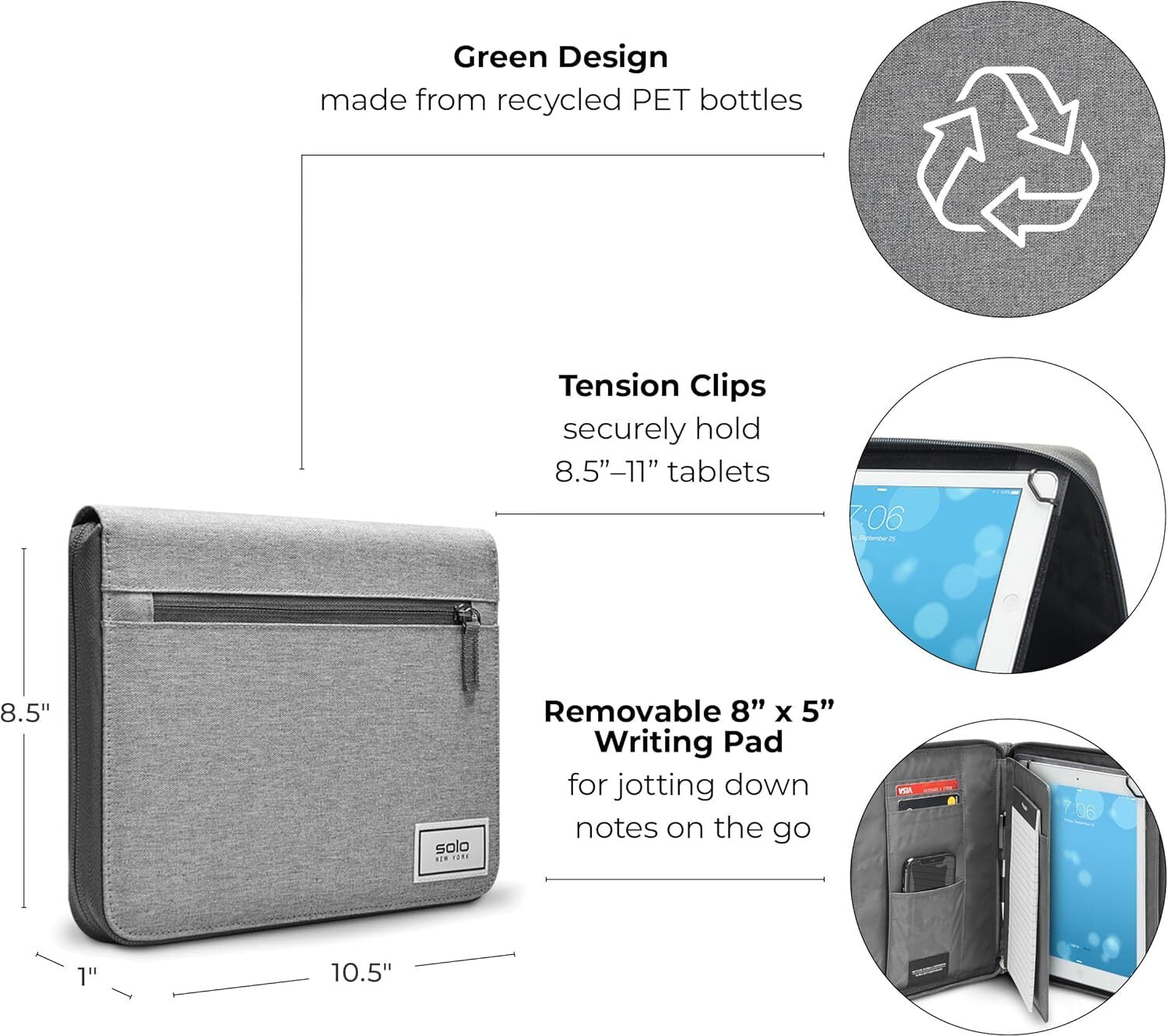 Solo New York Grey Tablet Portfolio — open view