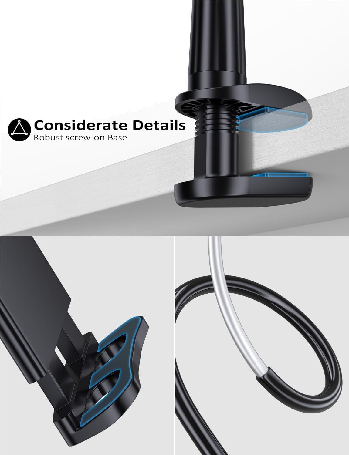 Tryone Gooseneck Tablet Stand - Flexible Black Holder