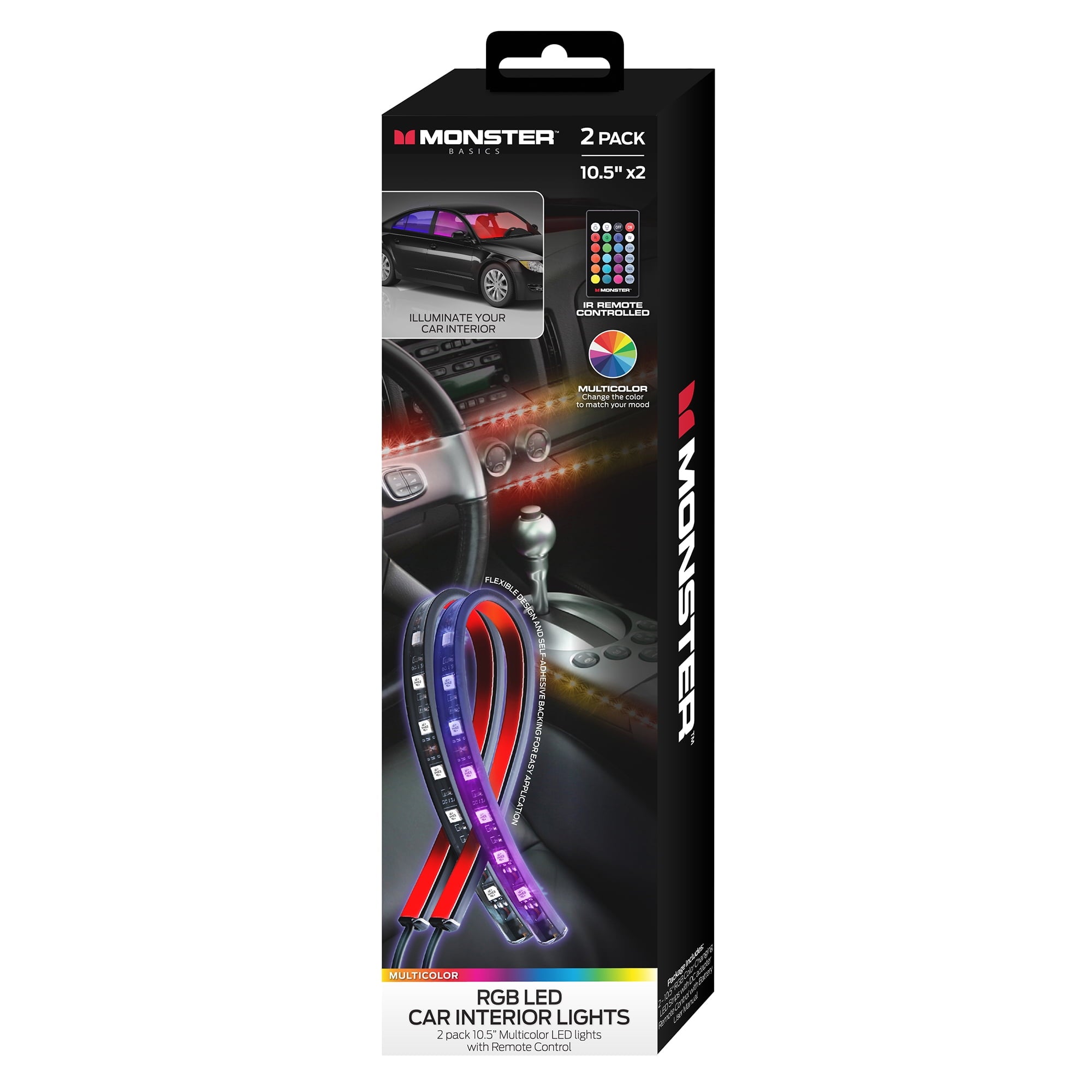 Monster RGB LED Car Interior Lights 2pk w/Remote