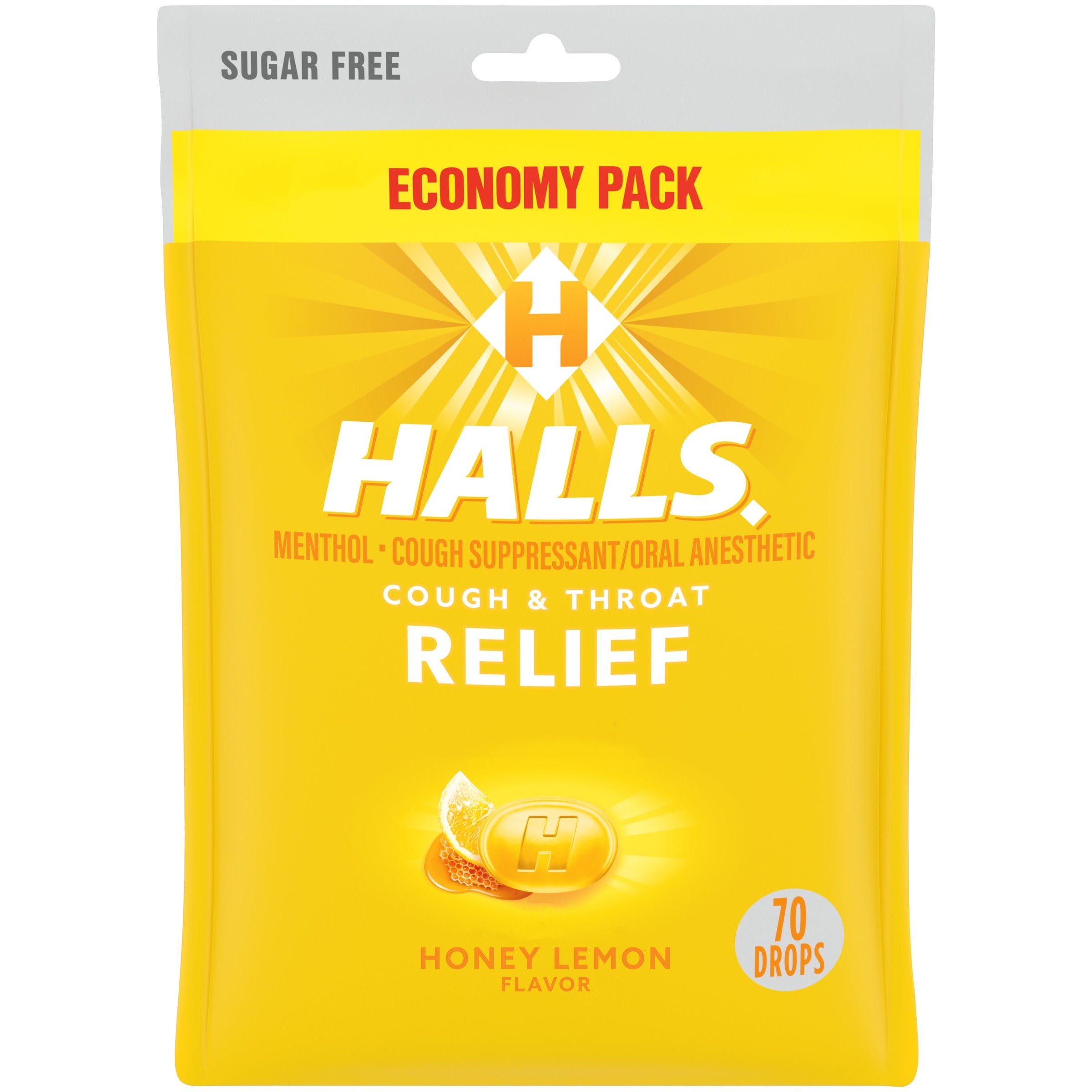 Halls Honey Lemon Cough Drops 70 Count