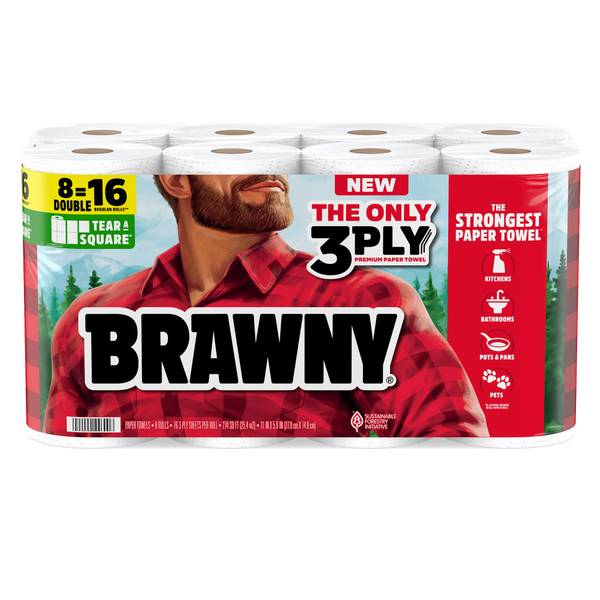 Brawny 3-Ply Paper Towels 8 Double Rolls