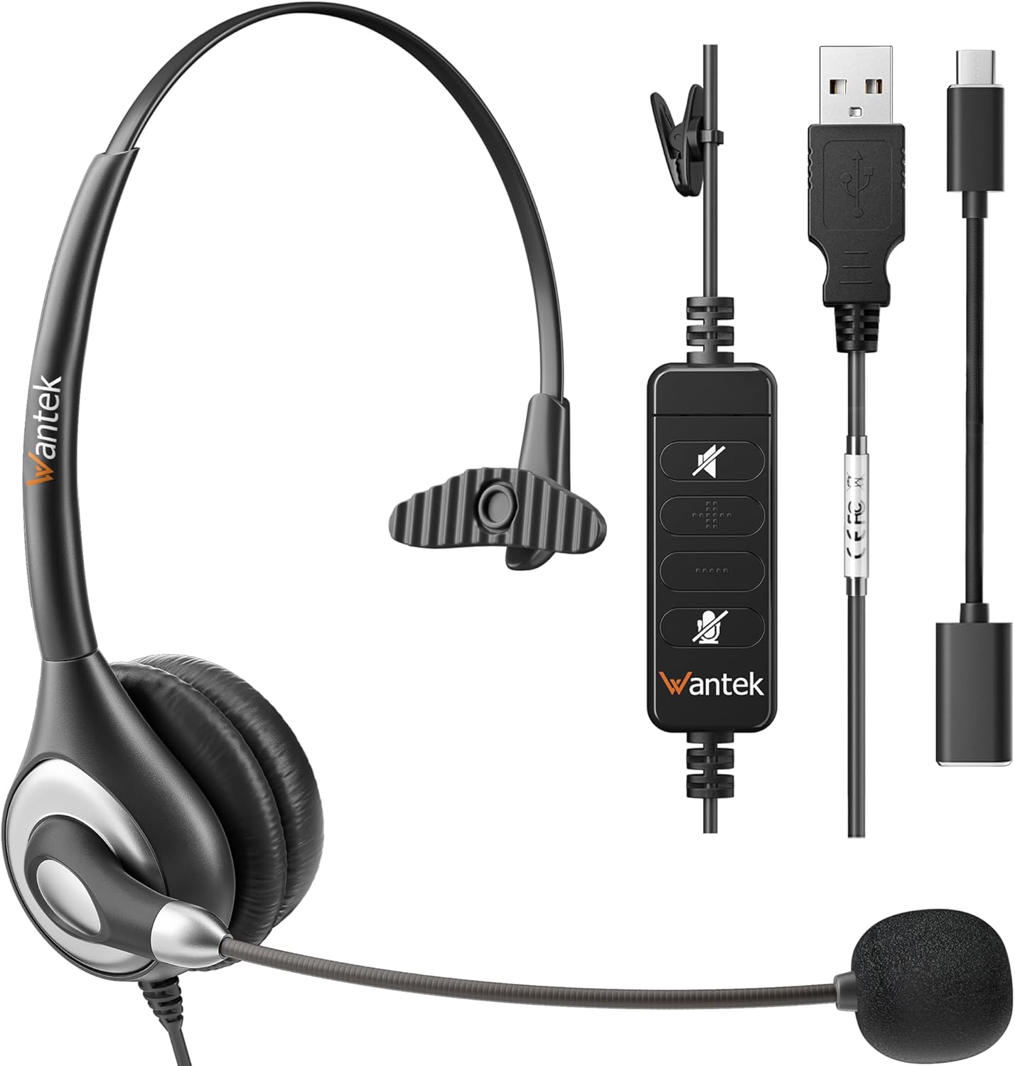 Wantek Computer Headset with Mic USB-C 3.5mm Adapter
