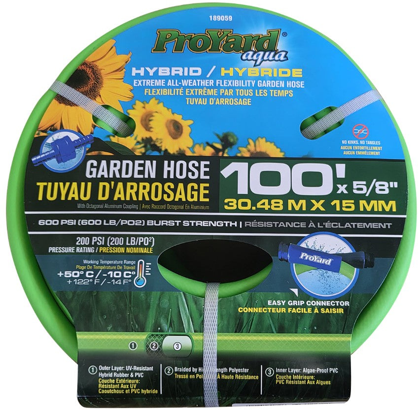 Hybrid Garden Hose 5/8 x 100Ft Pro Yard Aqua