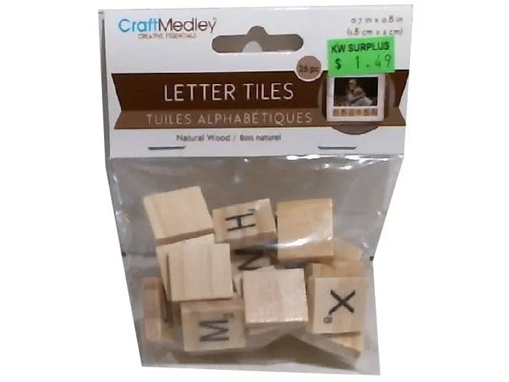 1.8CMX2CM. Letter Tiles 26/pk. Natural - Brantford Surplus