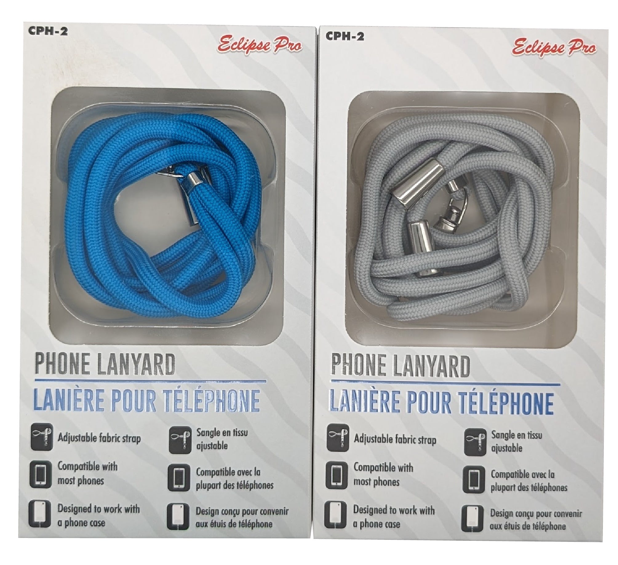 2.4ft Phone Lanyard - Adjustable strap - grey/blue - Brantford Surplus