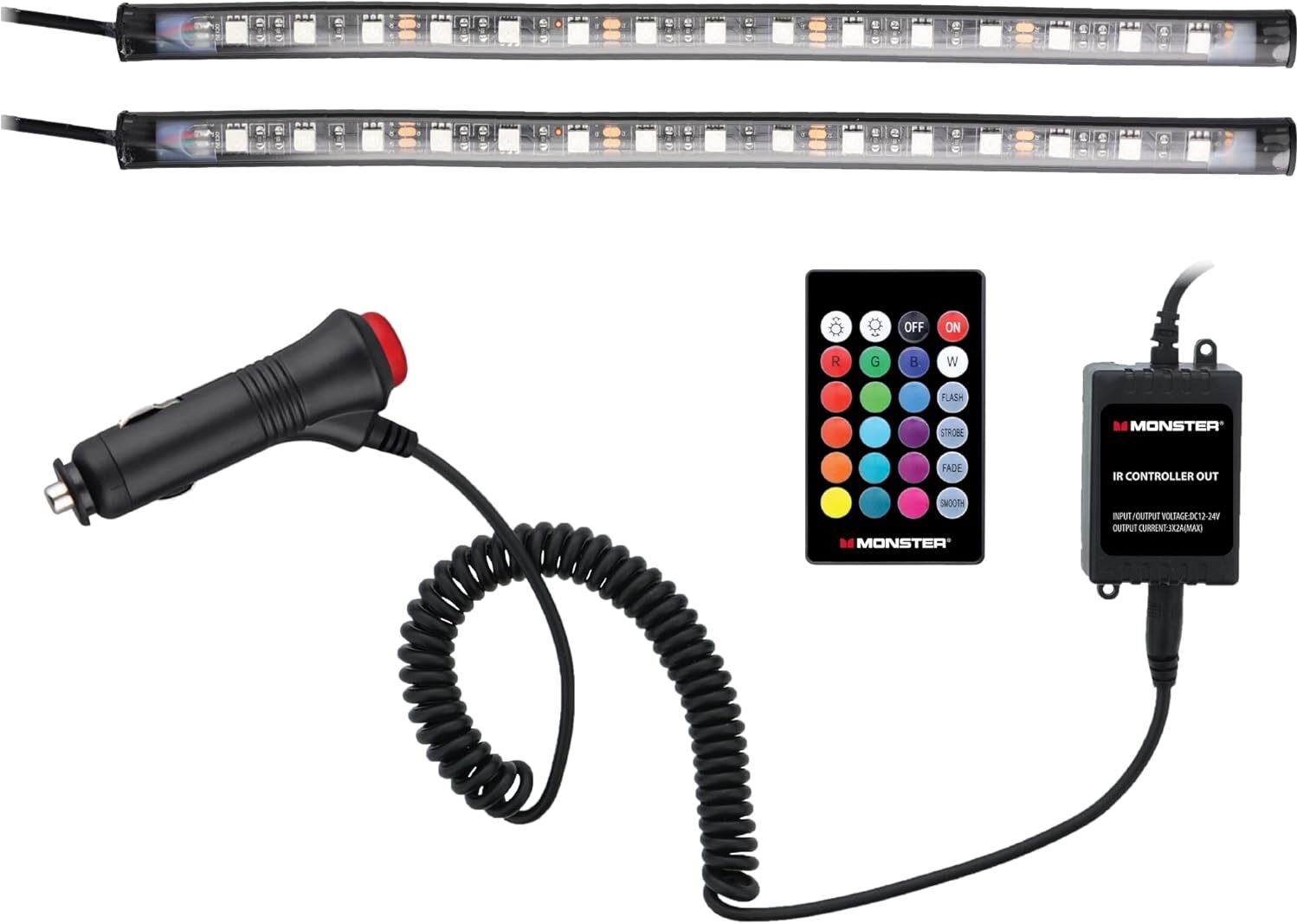 Monster RGB LED Car Interior Lights 2pk w/Remote