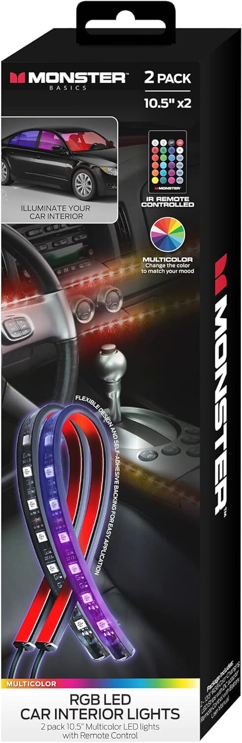 Monster RGB LED Car Interior Lights 2pk w/Remote