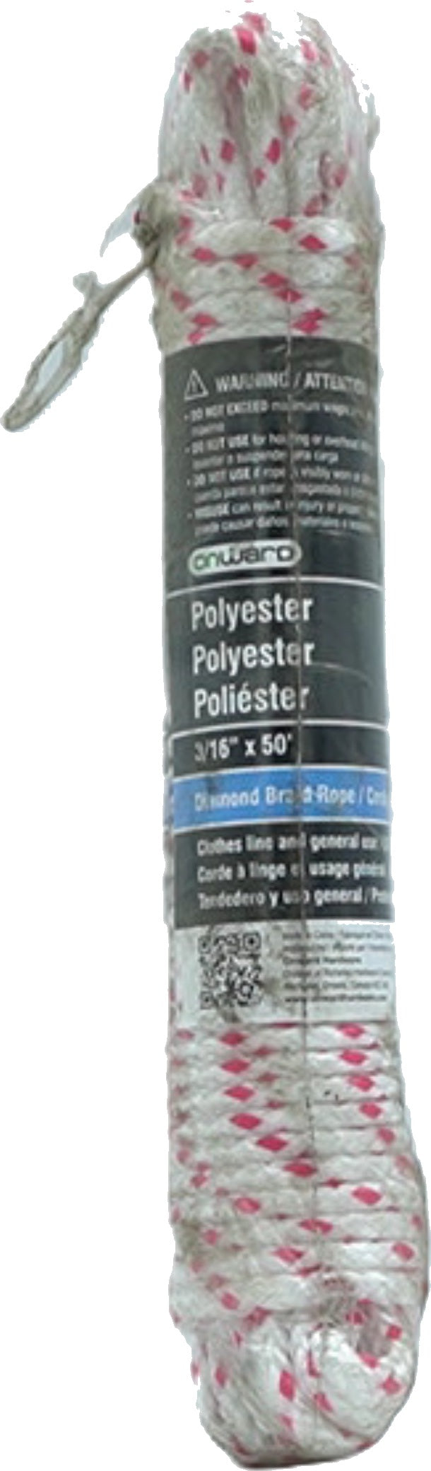 Onward 200lb Polyester Diamond Braid Rope White/Pink