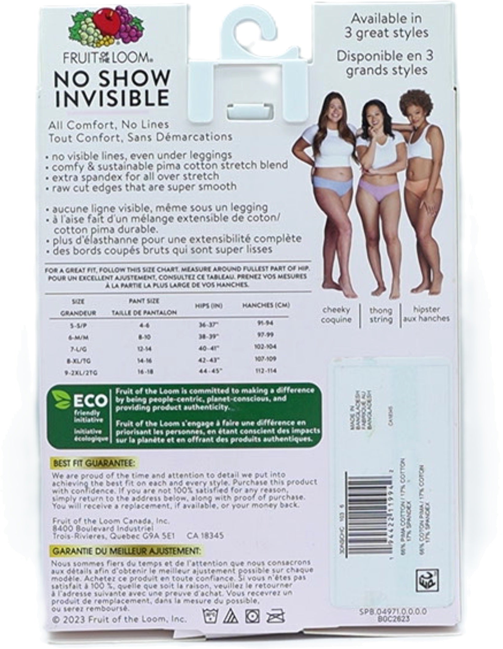 Fruit of the Loom No Show Cotton Cheekies 3-Pack