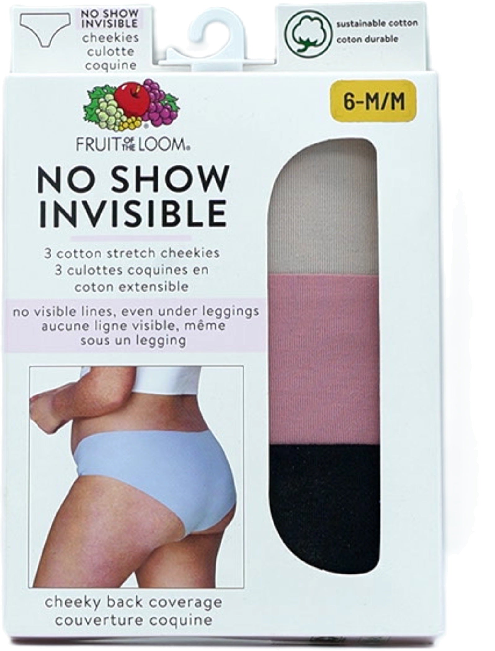 Fruit of the Loom No Show Cotton Cheekies 3-Pack
