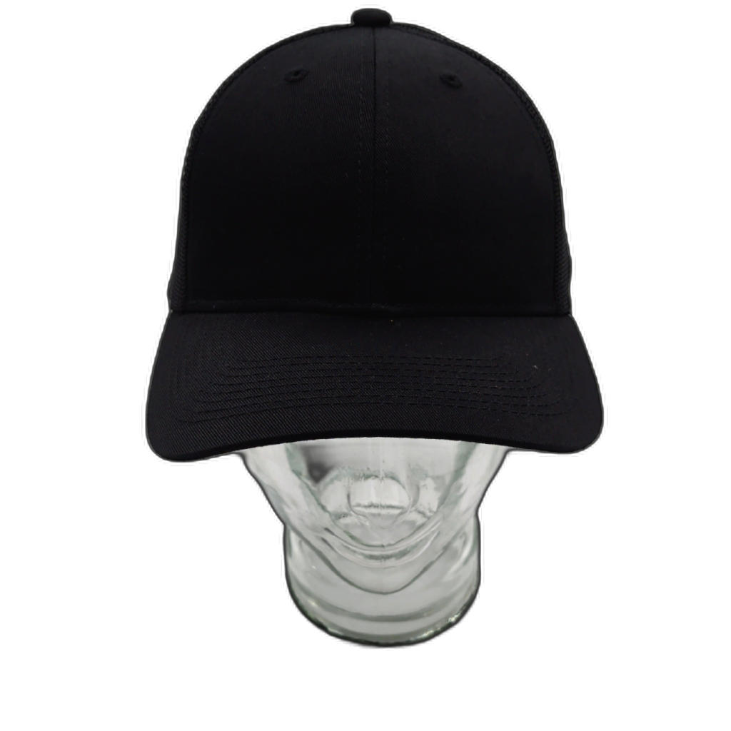 Plain Black Mesh-Back Adjustable Ballcap — detail