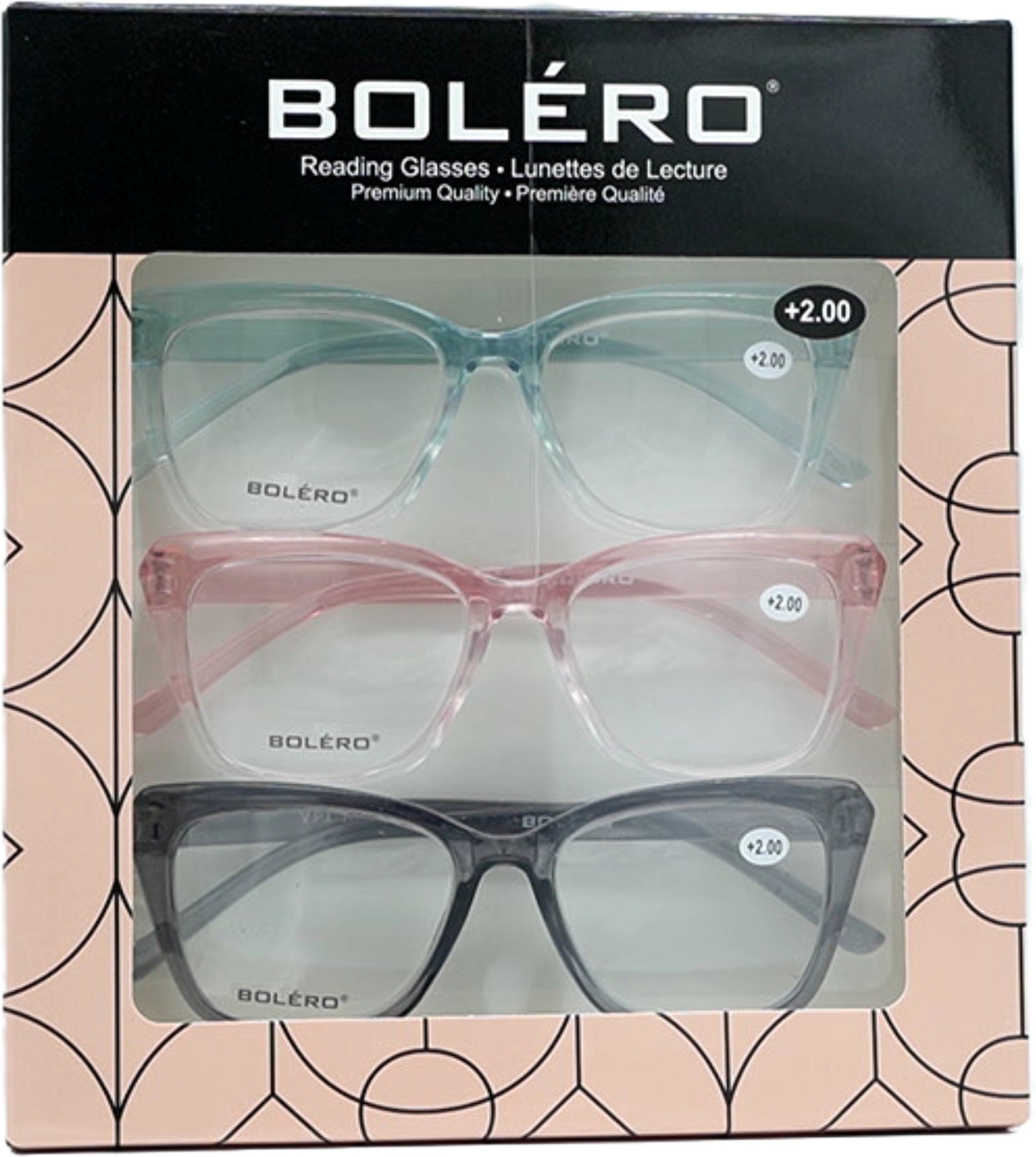 Reading Glasses +2.00 Strength 3-Pack Bolero Style