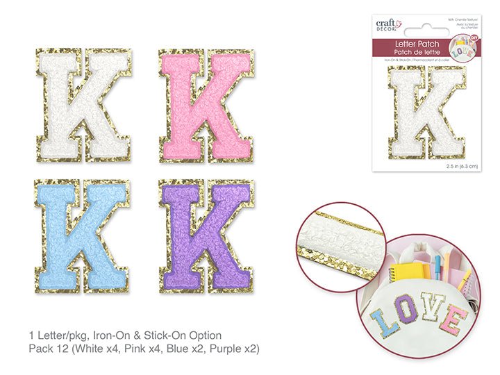 3D Chenille Iron - On Letter Patch K - 2.5" - Brantford Surplus