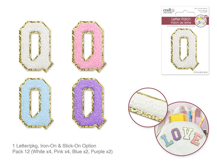 3D Chenille Iron - On Letter Patch Q 2.5" Sticker - Brantford Surplus