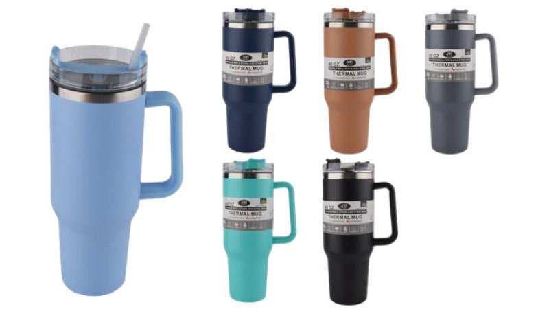 40oz Insulated Stainless Steel Mug with Straw - Brantford Surplus