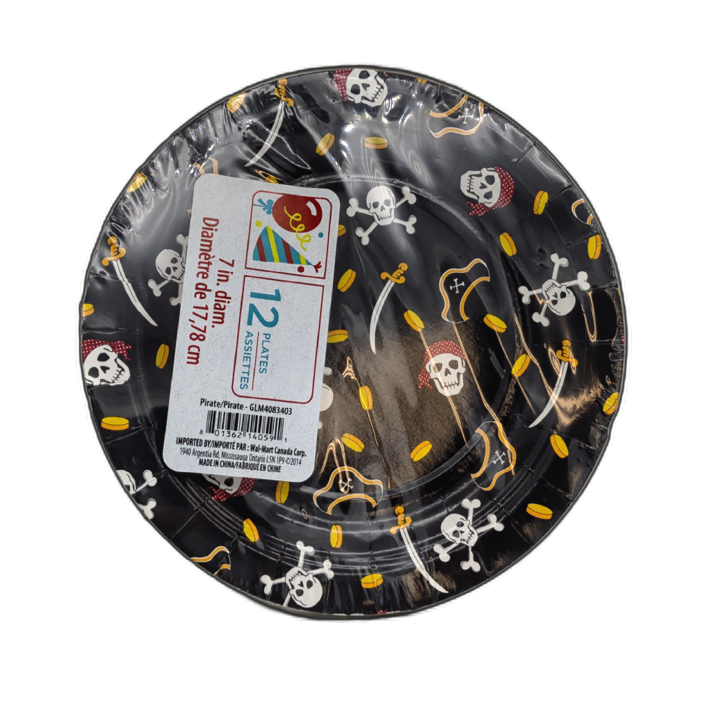 Pirate Paper Plates 7-Inch 12-Pack skull and sword design
