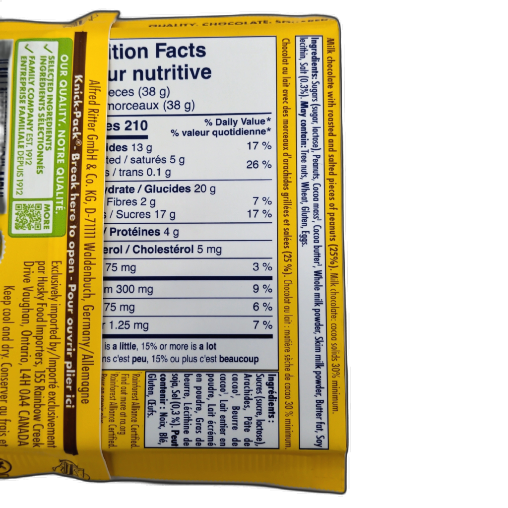 Ritter Sport Milk Chocolate with Roasted Peanuts, packaging detail