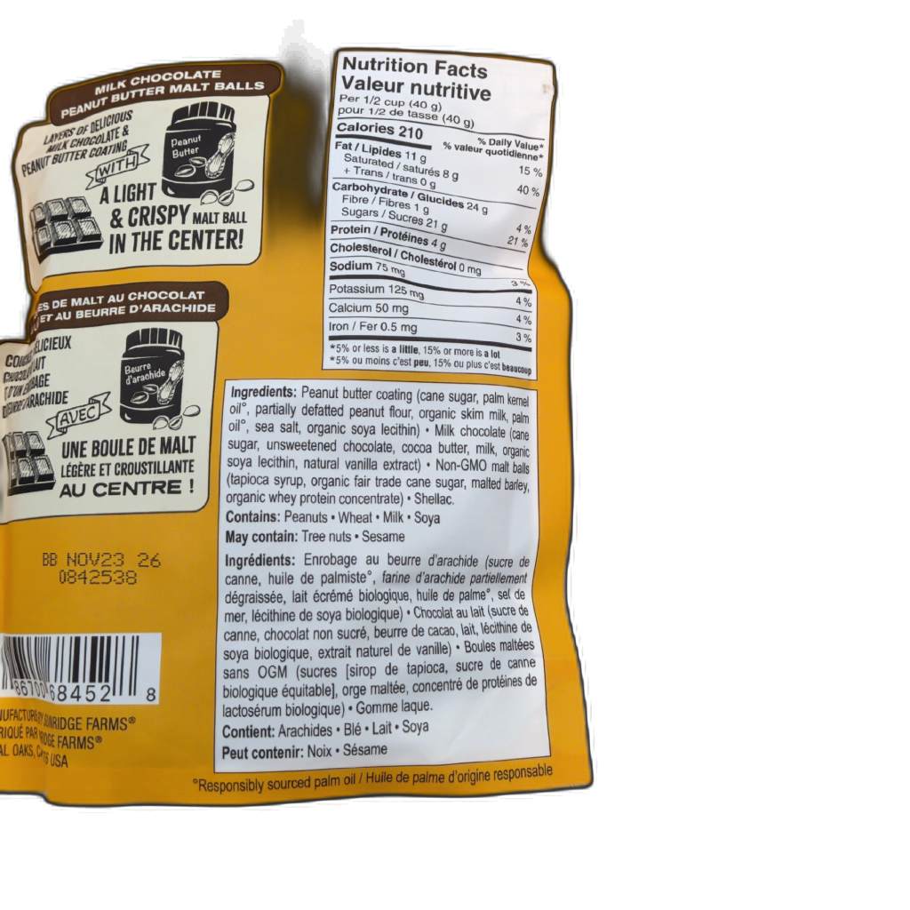 Sunridge Farms Peanut Butter Malt Balls, packaging detail