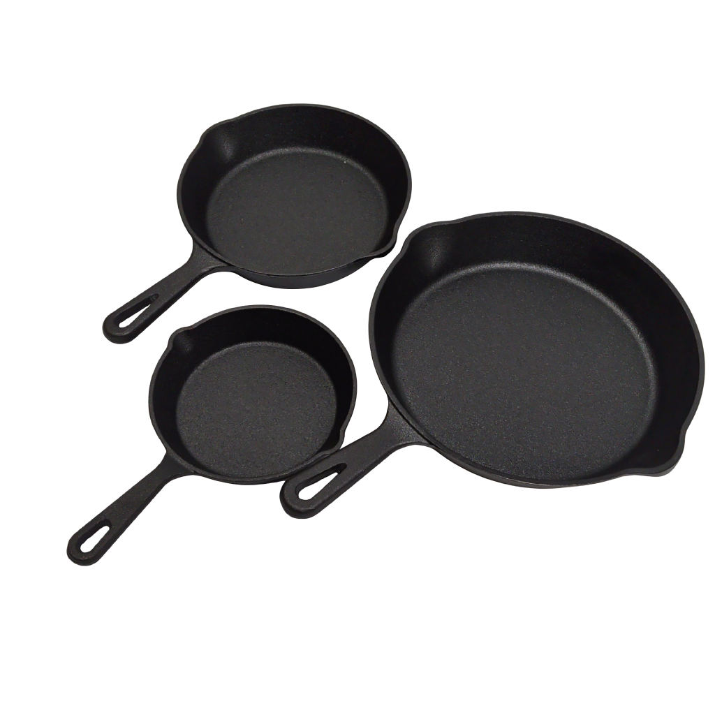 3pc. Cast Iron Pan Set 15cm/20cm/25cm Navaris