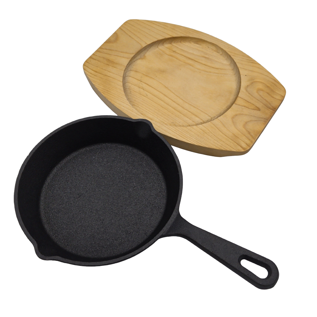 Cast Iron Skillet 6" w/Wood Base Set Of 4 Navaris