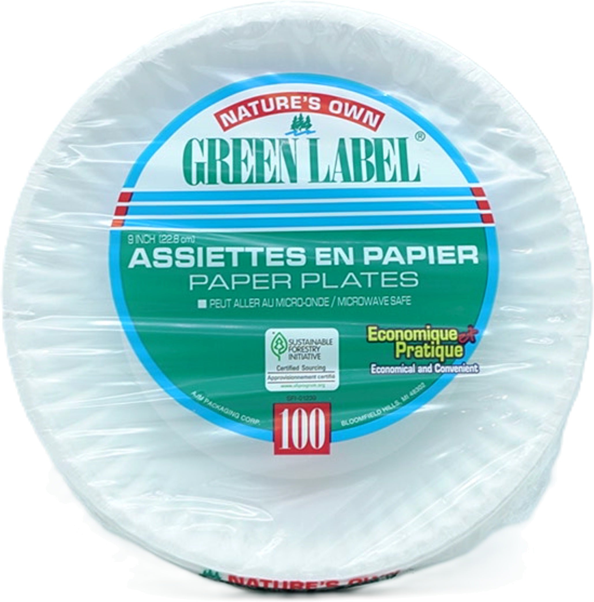 9" Microwave Safe Paper Plates 100 Pack Green Label