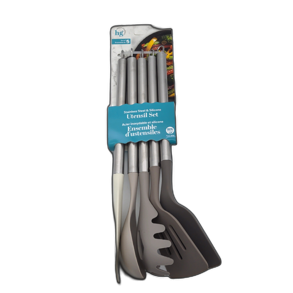 5pc. Stainless Steel & Silicone Utensil Set Taupe Handy
