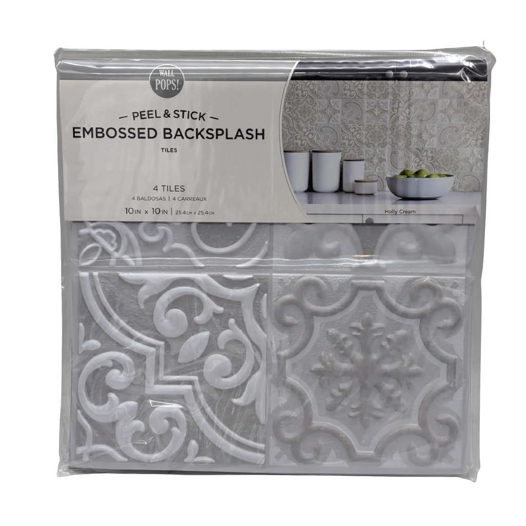 Peel & Stick Embossed Blacksplash Tiles Holly Cream 10" x 10" 4pk.