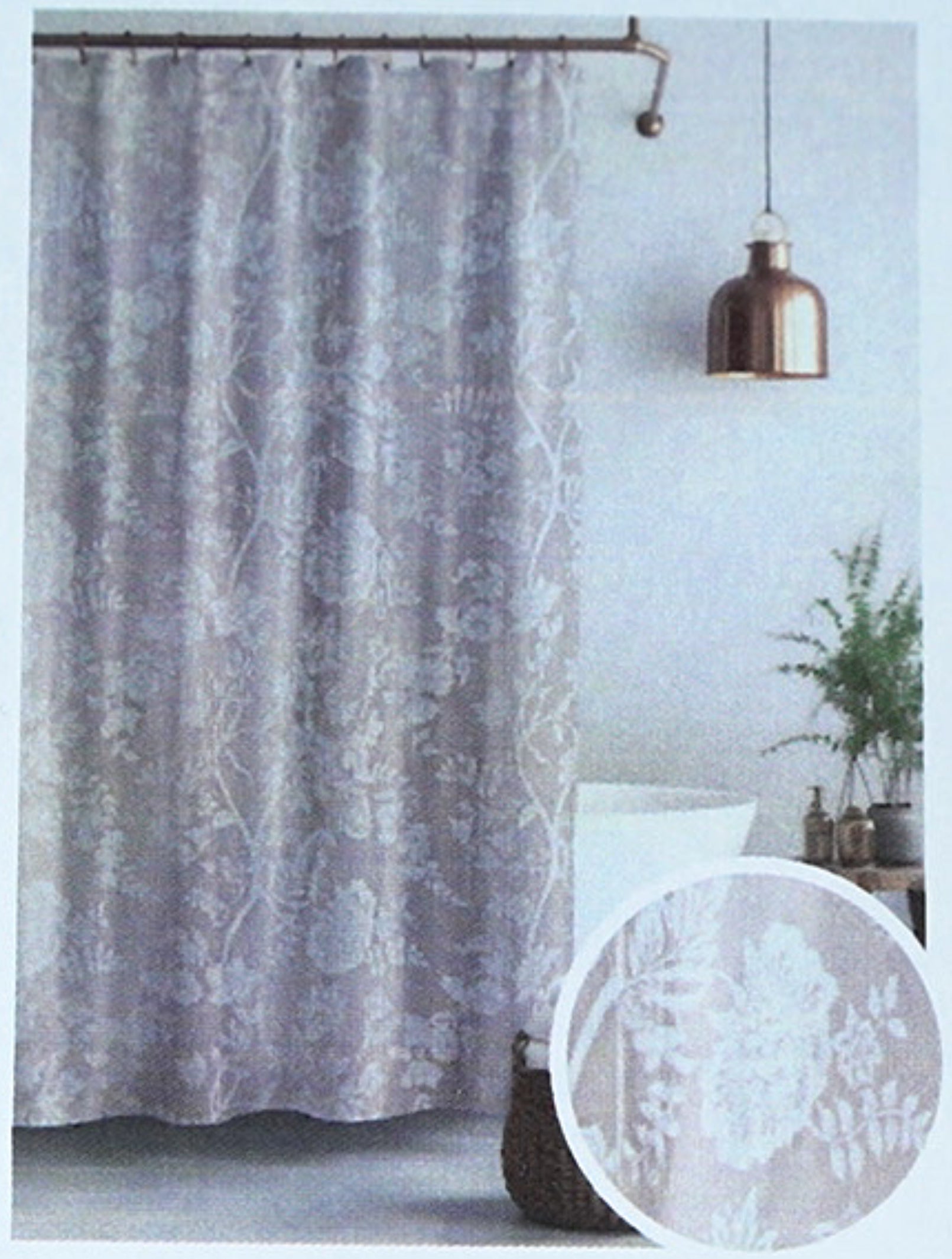 Taupe Floral Polyester Shower Curtain 70x72 Inch Fabric