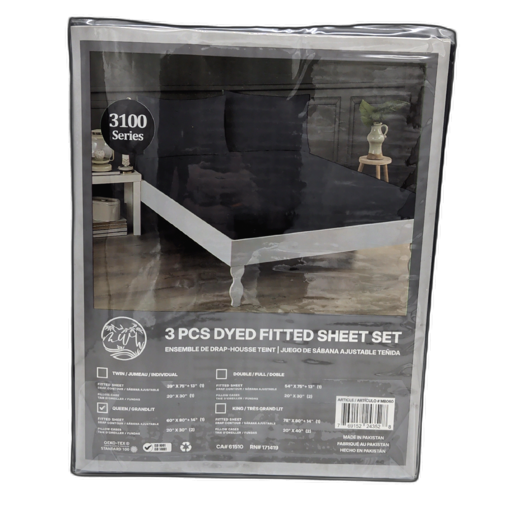 3-Piece Dyed Queen Fitted Sheet Set