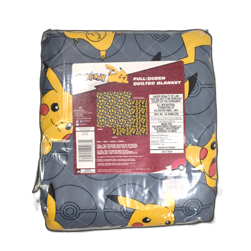 Pokemon Pikachu Full Queen Quilted Blanket 90x90