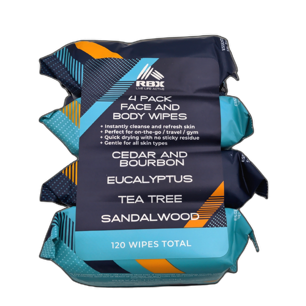 RBX Face & Body Wipes 4-Pack — 120 Wipes Total — packaging detail