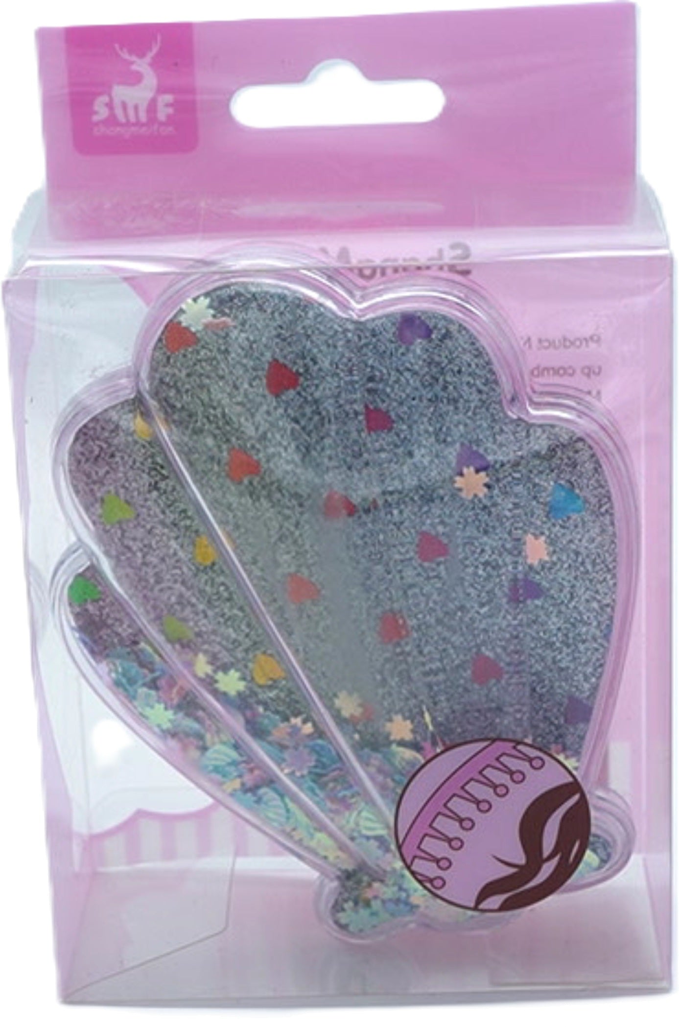 Glitter Seashell Hairbrush with Hearts Design
