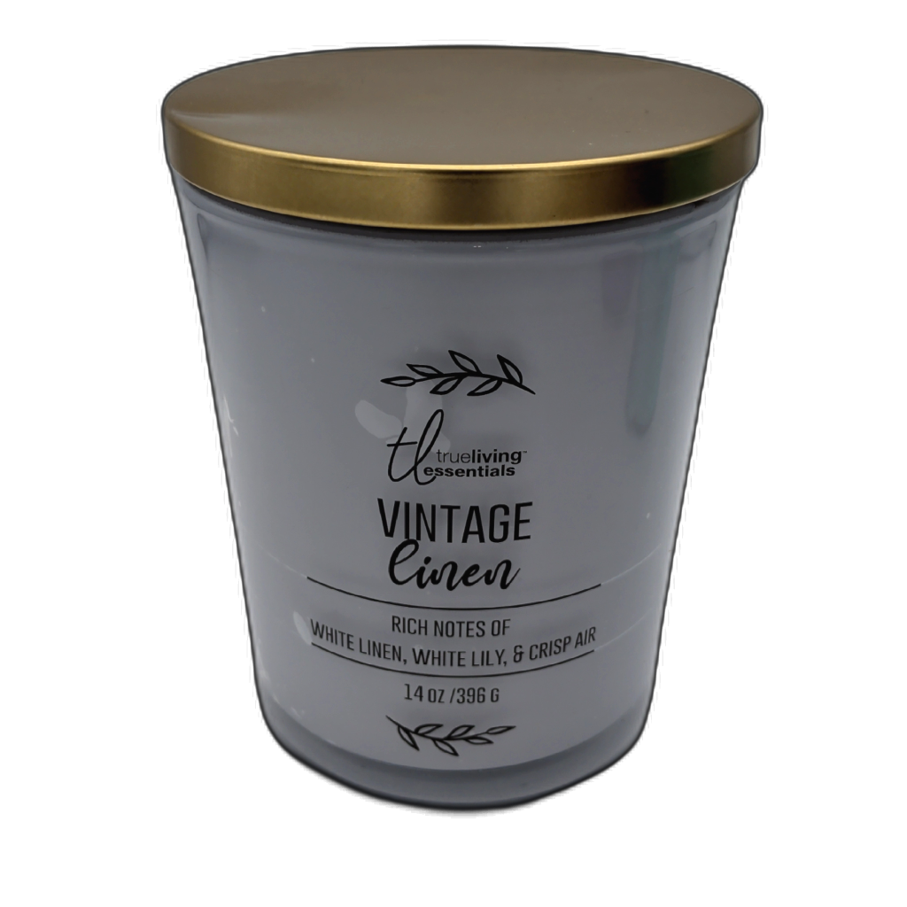 True Living Essentials Vintage Linen 14oz Jar Candle