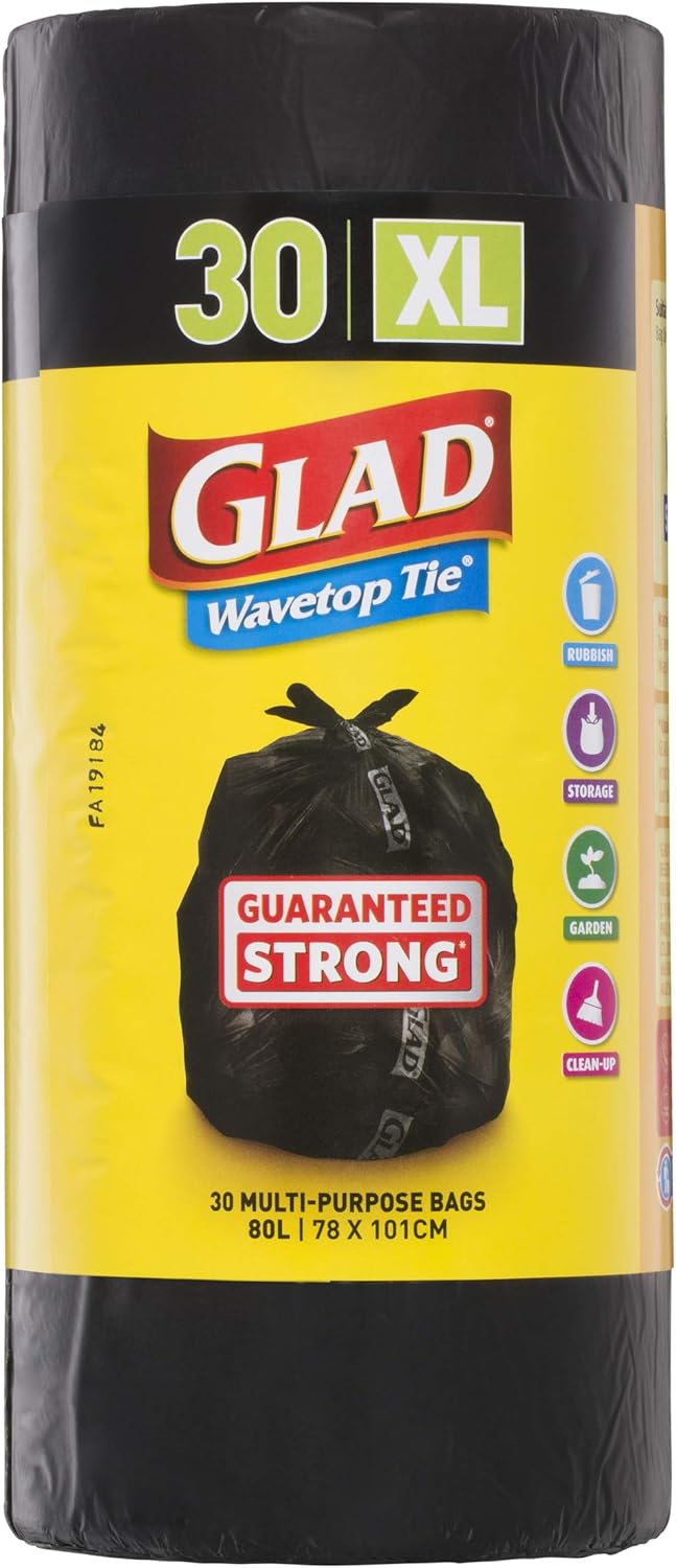 Glad 80L Extra Large Tie Trash Bags 30pk