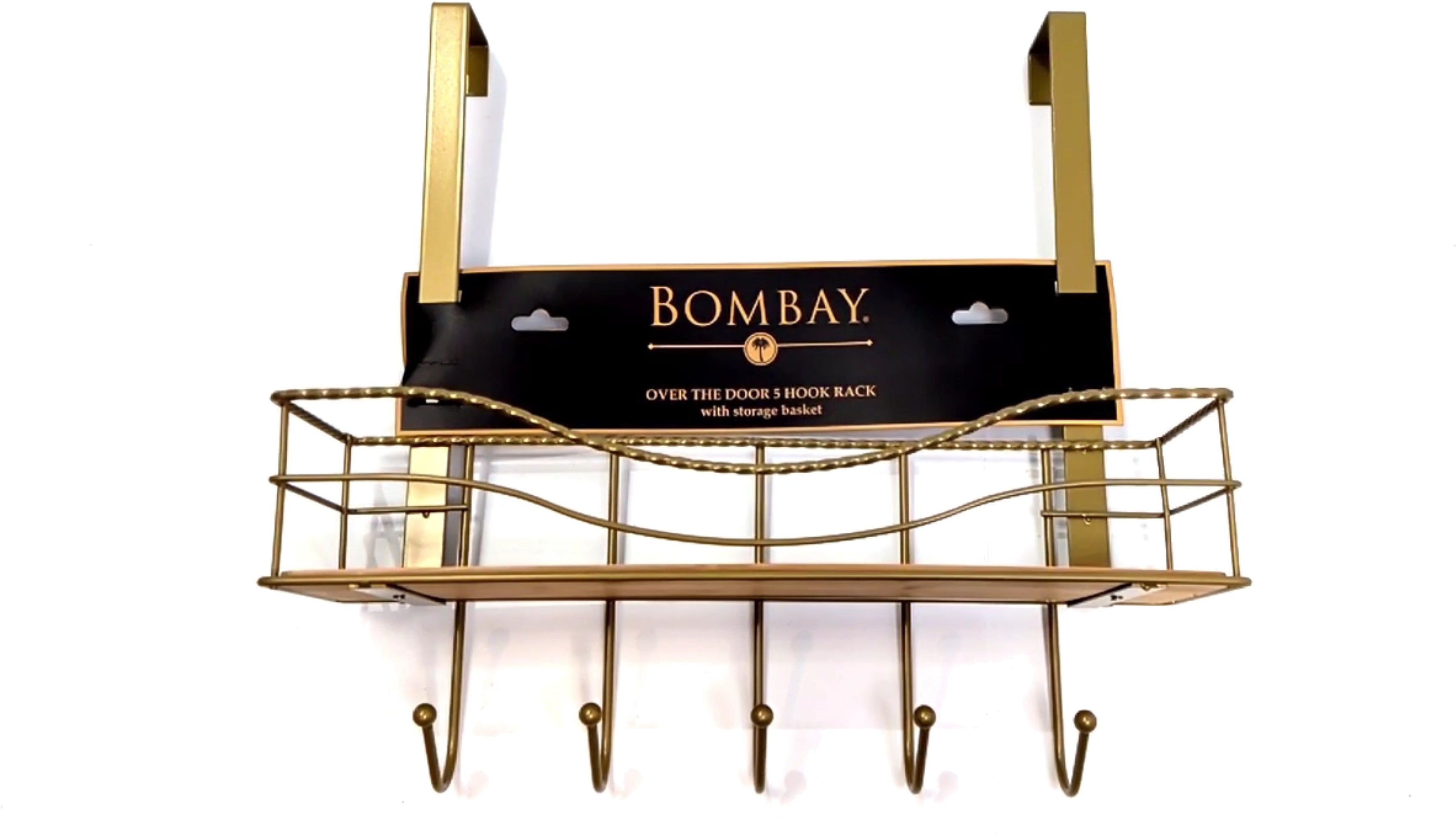 Bombay Over The Door 5 Hook Rack with Storage Basket