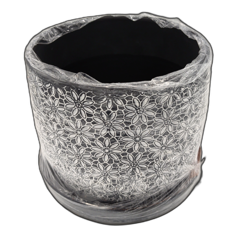 Planter w/Attached Saucer Black 7" x 6"