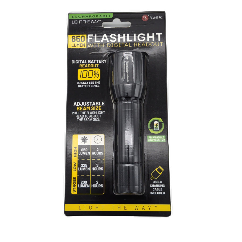 Rechargeable 650 Lumen Flashlight With Digital Readout