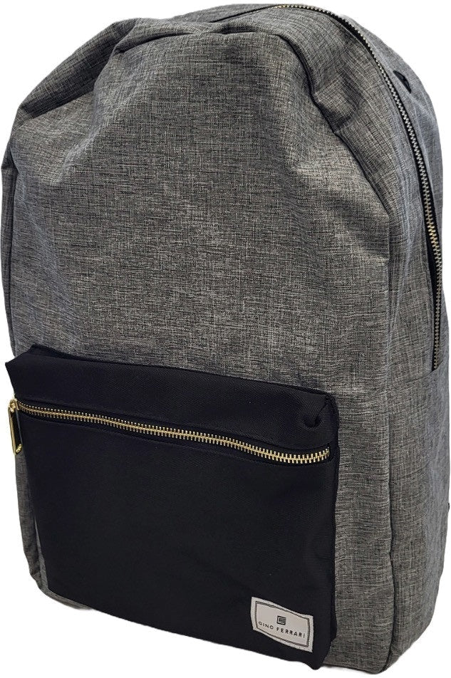 Gino Ferrari 16" Grey Nylon Backpack Black Pocket