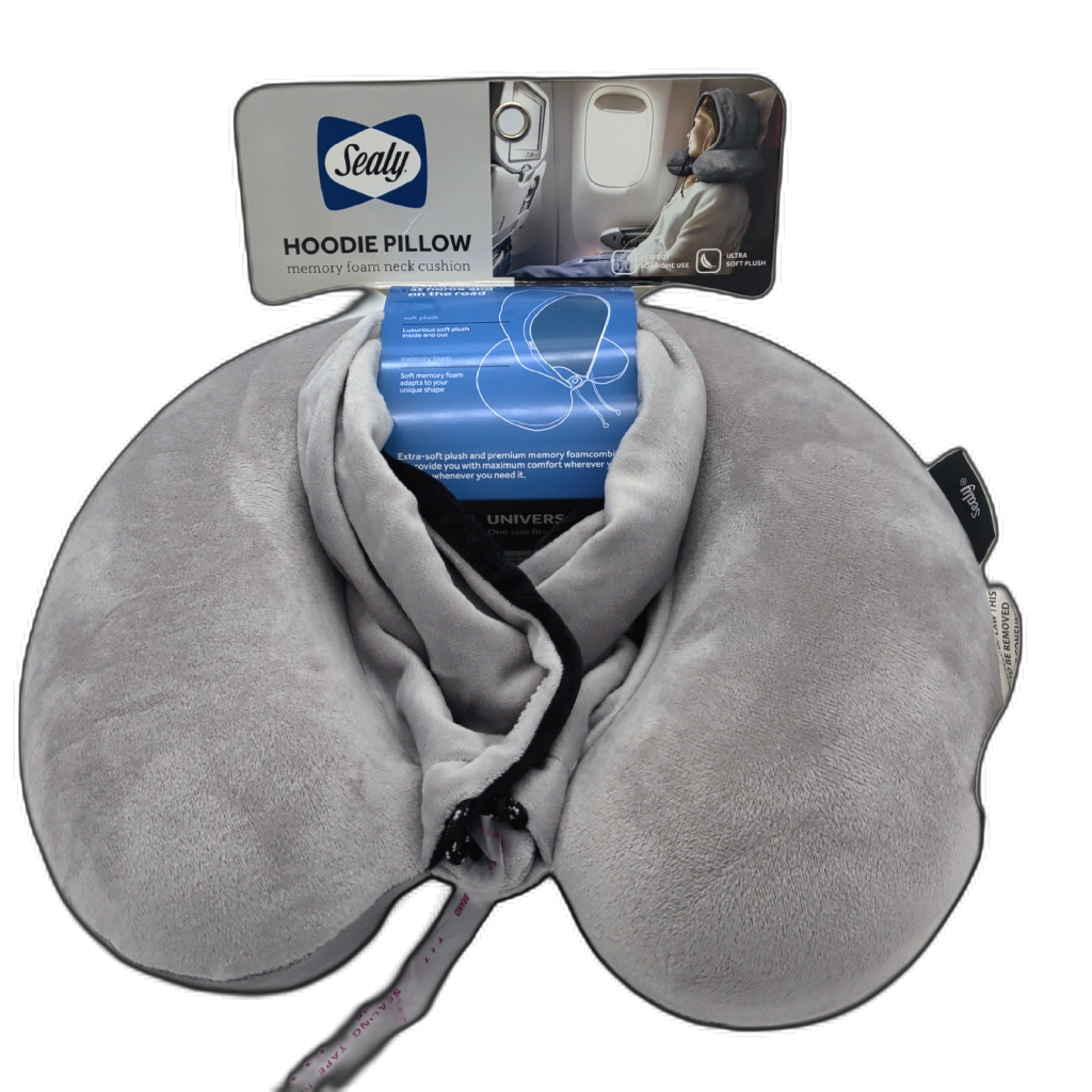 Sealy Hoodie Pillow Memory Foam Neck Cushion W/washable Cover Universal