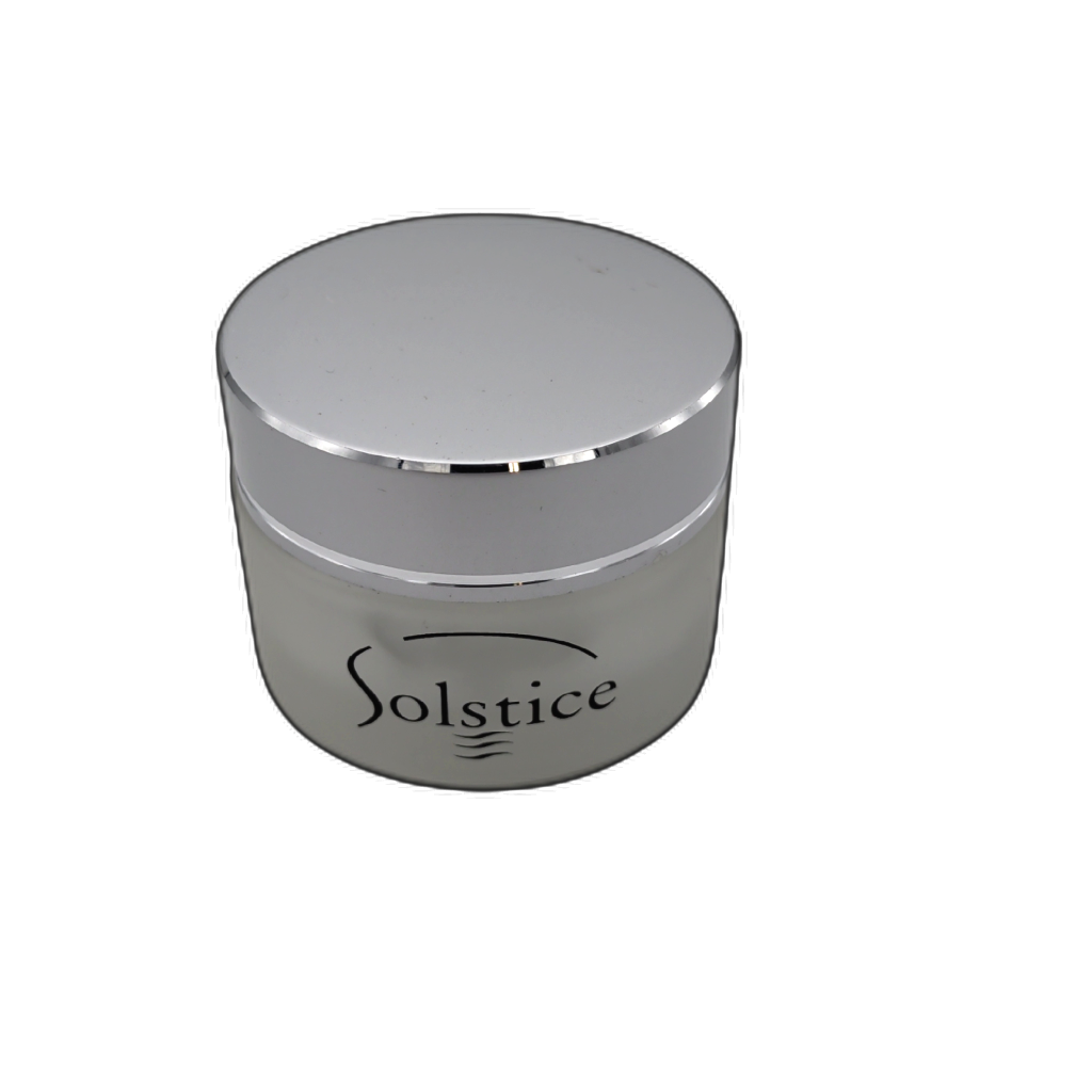 Frosted glass jar with silver screw cap, 2 by 1 inch