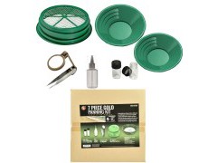 Seven-piece gold panning prospecting kit with pan and classifier tools
