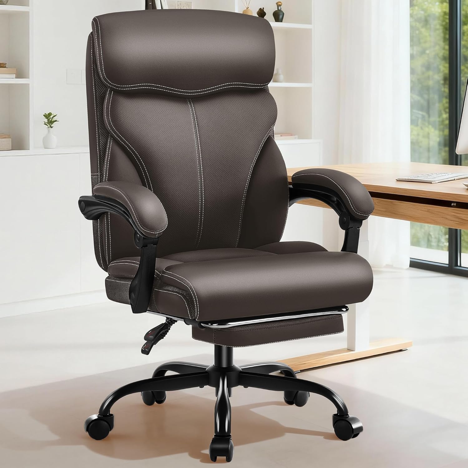 Ergonomic High Back Office Chair with Footrest Brown