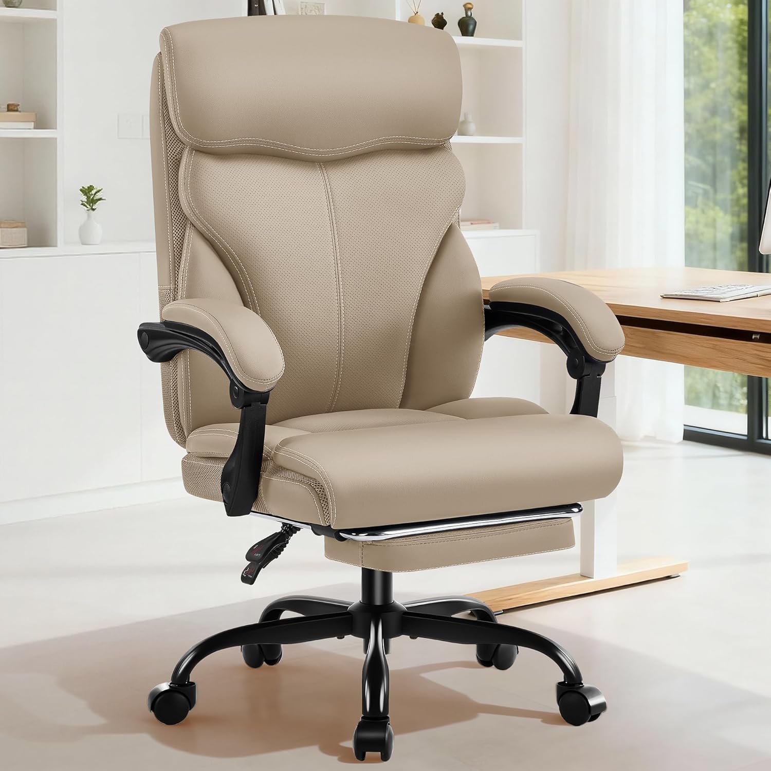 Ergonomic High Back Office Chair with Footrest Khaki