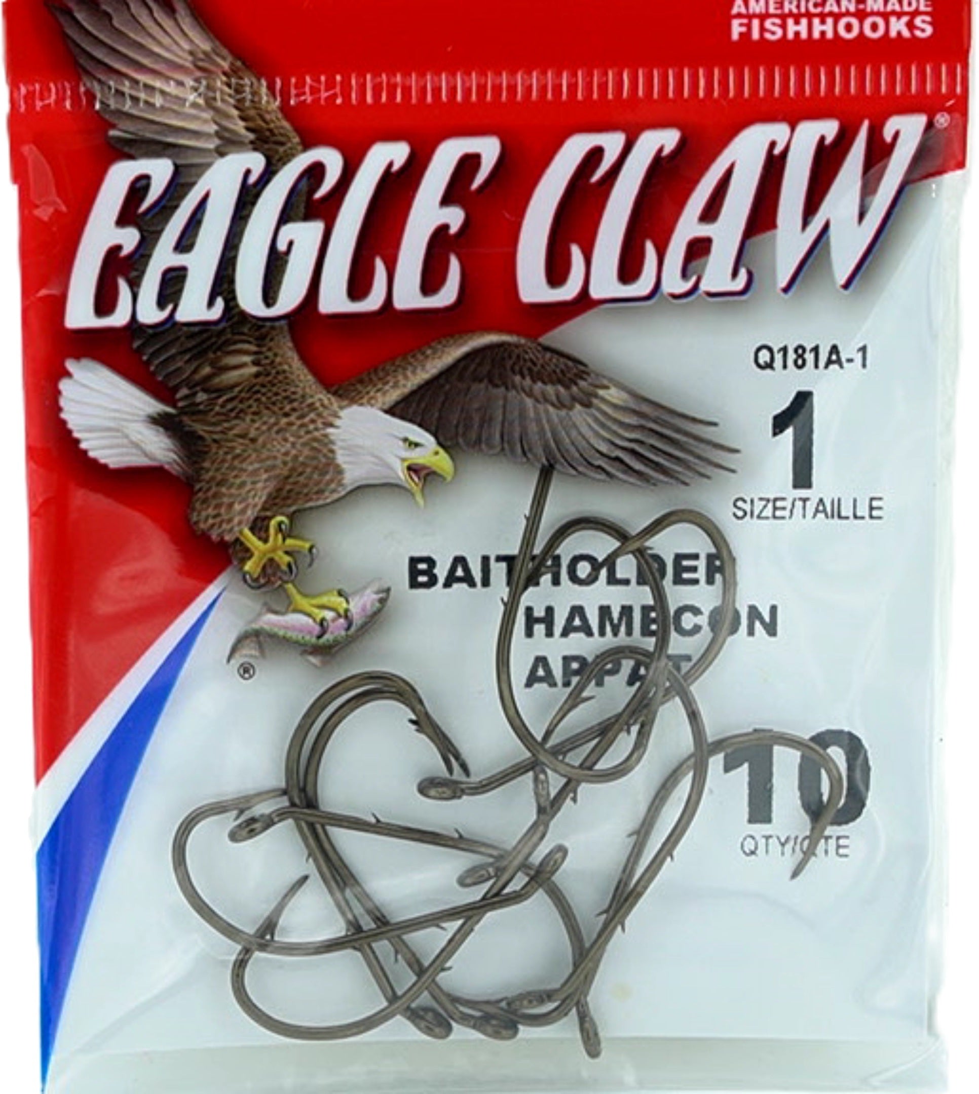 Eagle Claw Baitholder Fishing Hooks Size 1 10-Pack