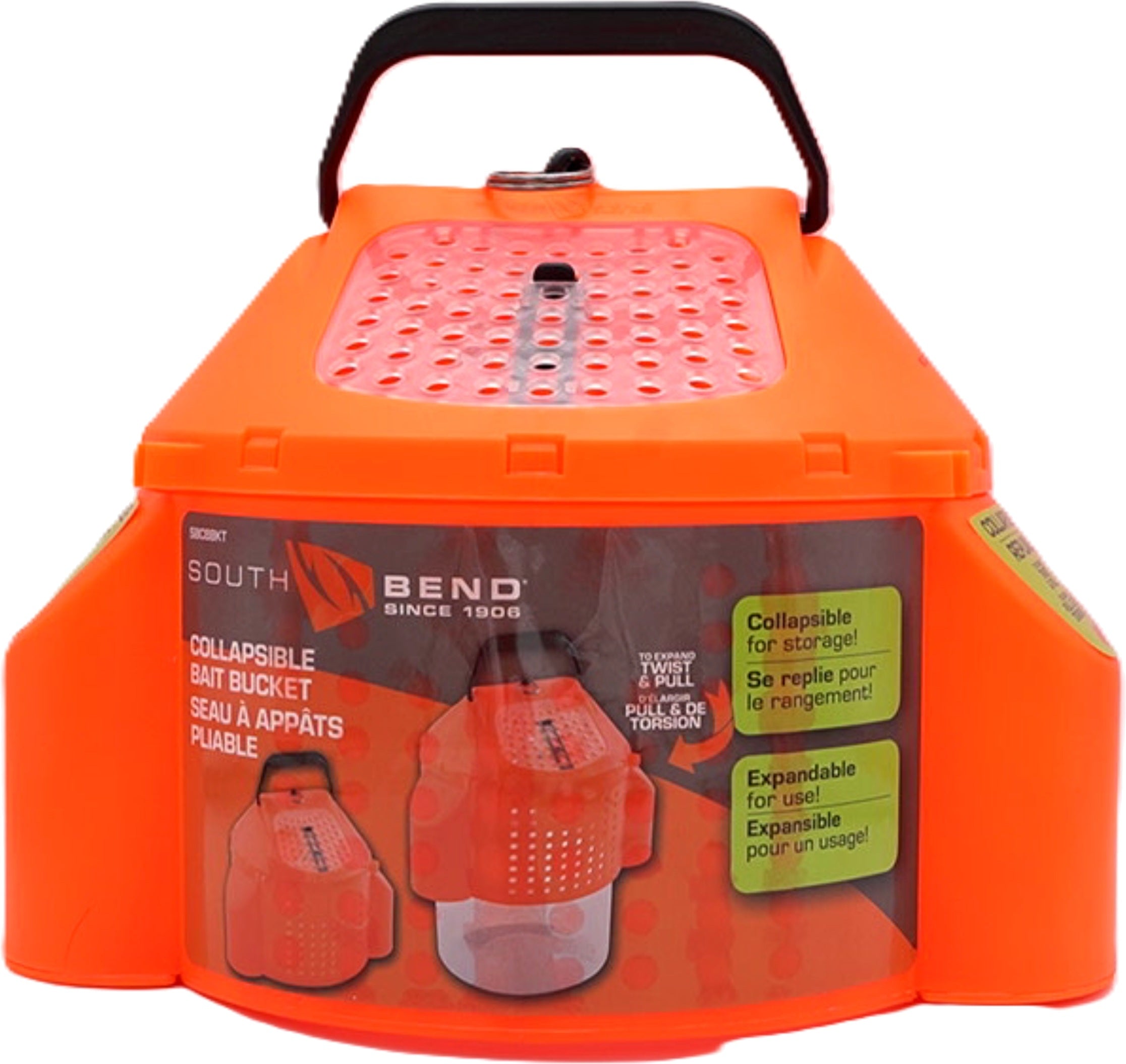 South Bend Collapsible Orange Bait Bucket Fishing Container