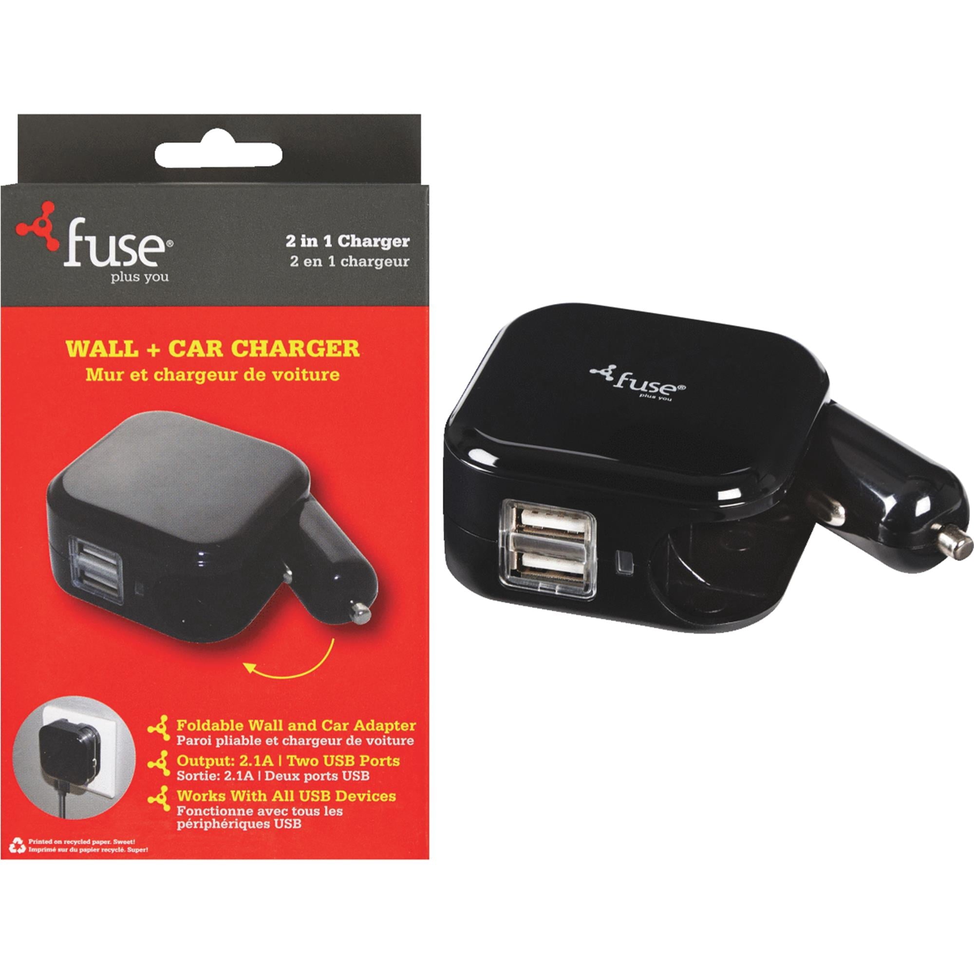 2-in-1 Foldable USB Wall Car Charger 2.1A Dual Port