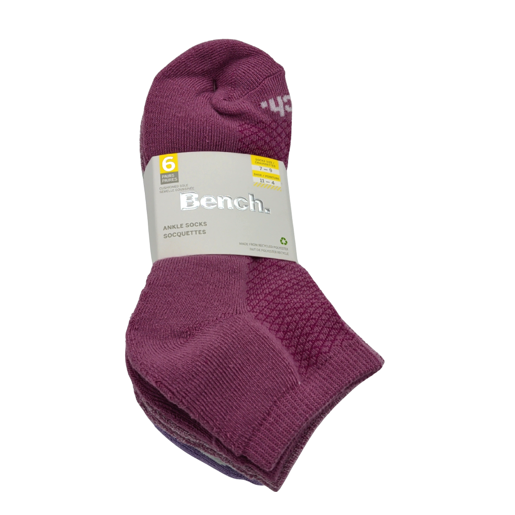 Bench Ankle Socks 6pk. Assorted Colours Size 7-9