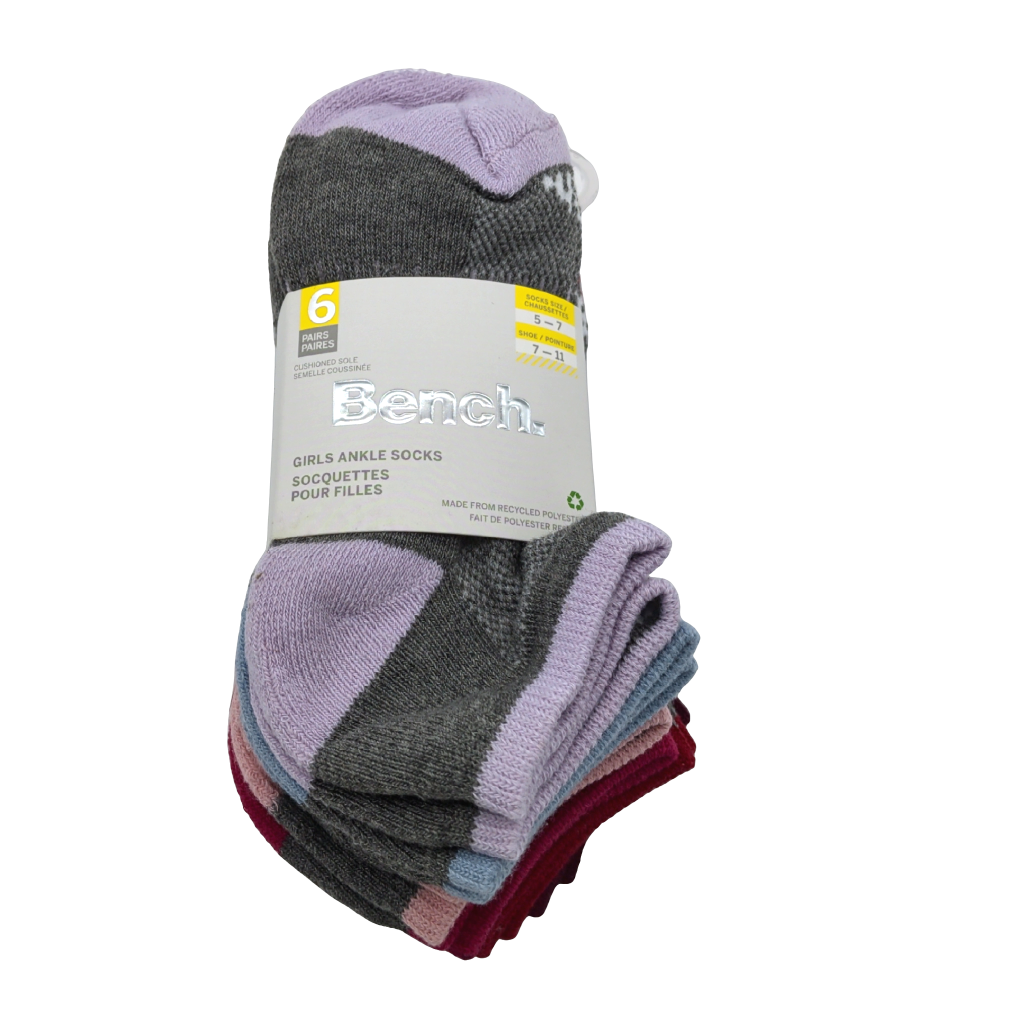 Bench Girls Ankle Socks 6pk. Assorted Colours Size 5-7
